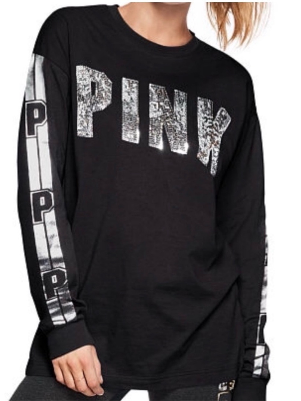 VS PINK BLING LONG SLEEVE CAMPUS TEE
